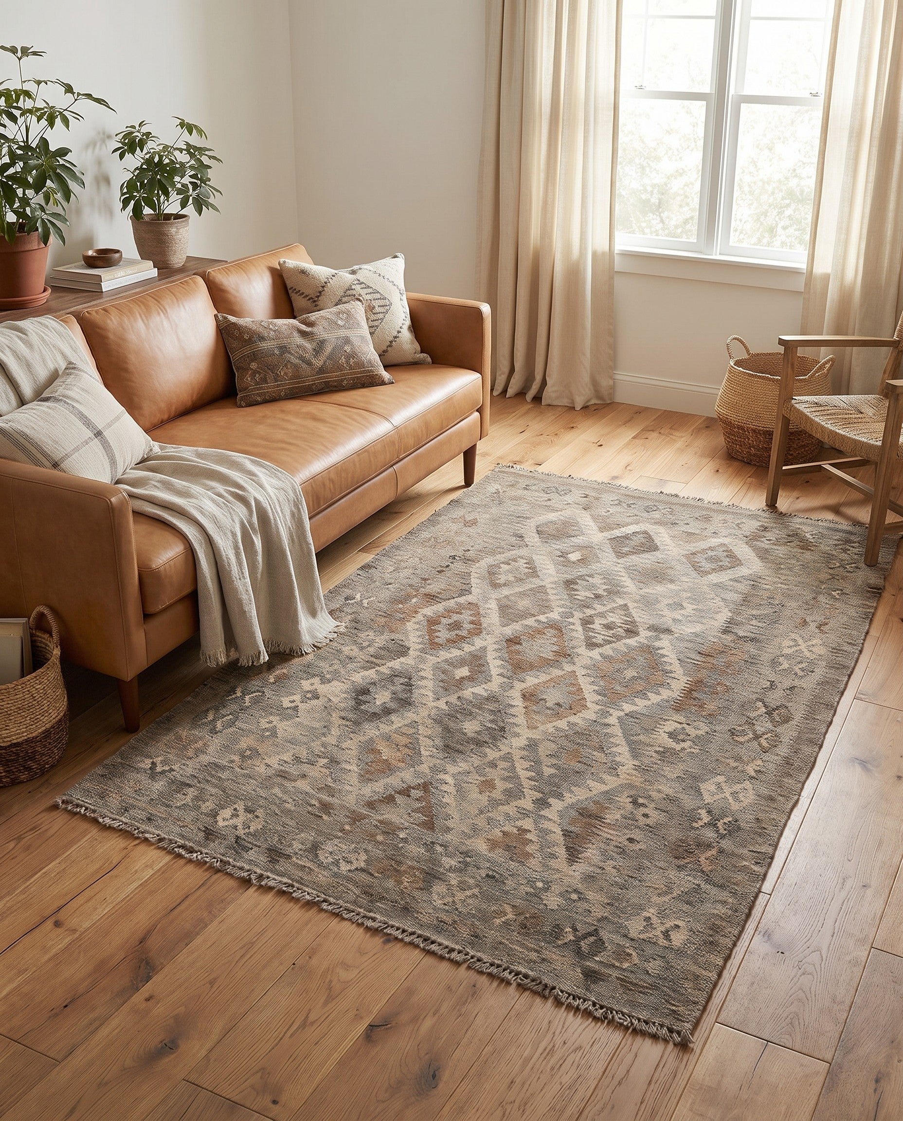 4' 3 x 6' 6 Hand Woven Kilim Maymana Wool Rug