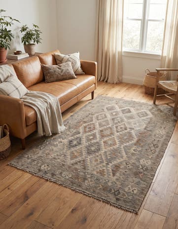 4' 3 x 6' 6 Hand Woven Kilim Maymana Wool Rug