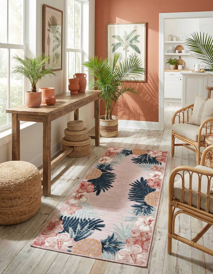 Detail image of  2' 2 x 5' 3  Washable Botanical Indoor / Outdoor Runner Rug