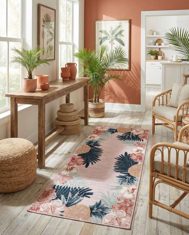 2' 2 x 5' 3 Easy-Clean Botanical Indoor / Outdoor Runner Rug