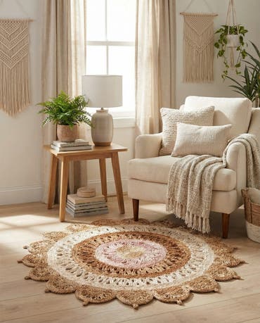  3' 1 x 3' 1  Hand Braided Jute Round Rug