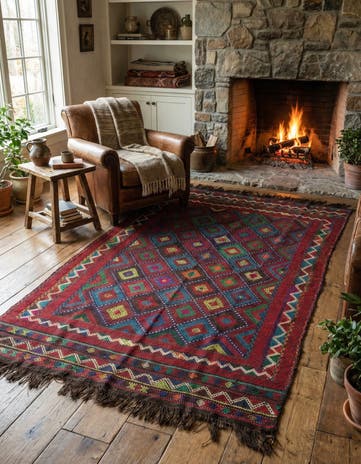 4' 8 x 8' 1 Hand Woven Kilim Fars Wool Rug