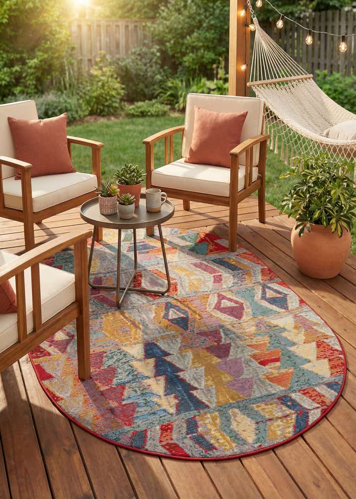 5' 3 x 8' Easy-Clean Modern Indoor / Outdoor Oval Rug