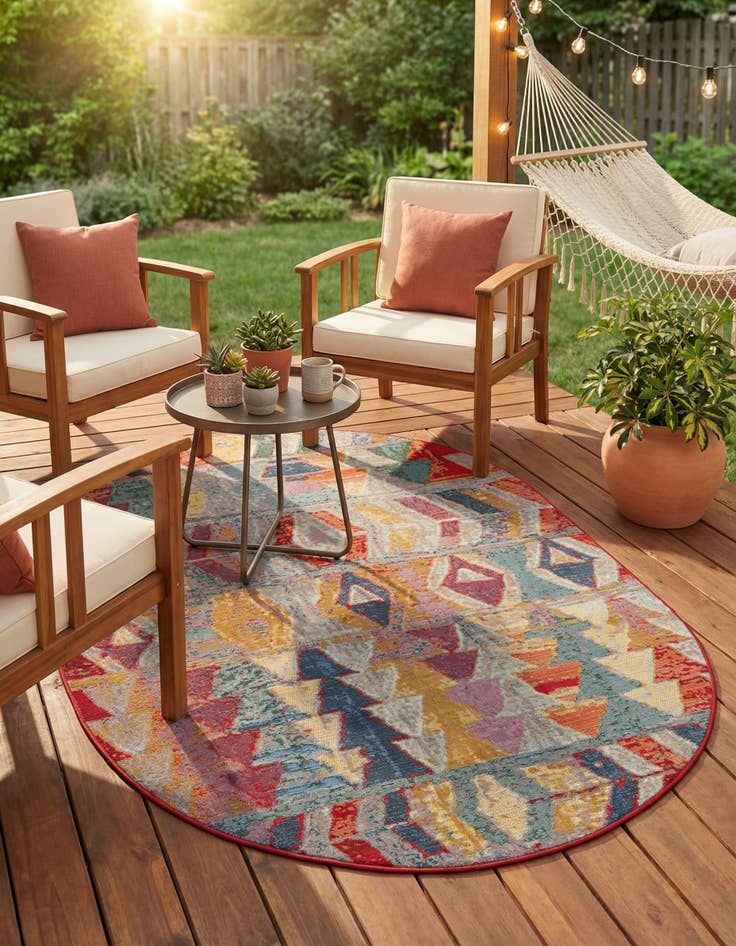 Detail image of 5' 3 x 8' Easy-Clean Modern Indoor / Outdoor Oval Rug