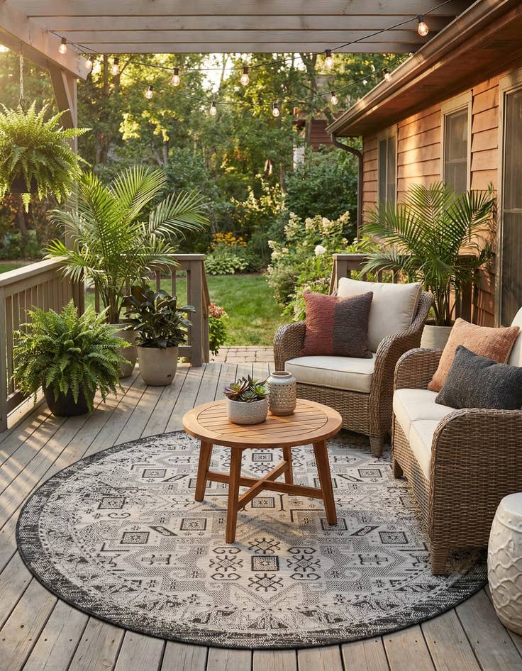 Detail image of 6' x 6'  Washable Aztec Indoor / Outdoor Round Rug