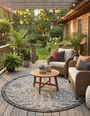 6' x 6' Easy-Clean Aztec Indoor / Outdoor Round Rug
