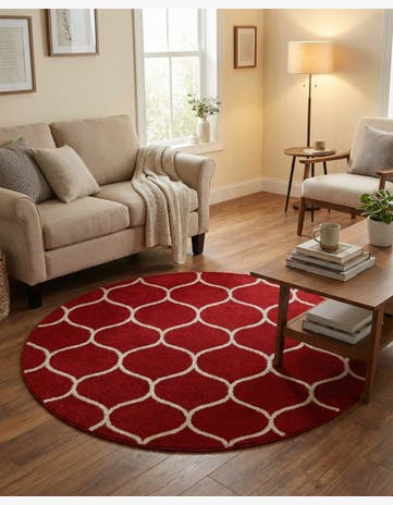 Red Trellis Frieze Round Rug