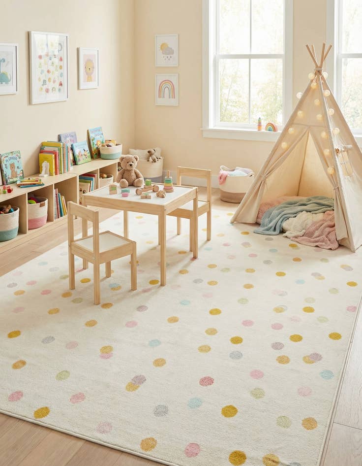 Detail image of 7' 10 x 10' Polka Dot Whimsy Kids Rug