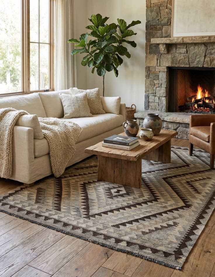 Detail image of  4' 1 x 6' 3  Hand Woven Kilim Maymana Wool Rug