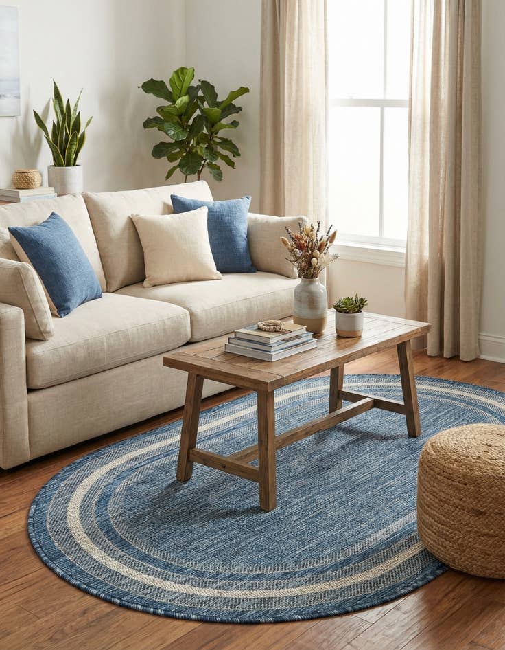 Detail image of 3' x 5' 3  Washable Border Indoor / Outdoor Oval Rug