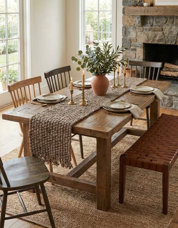 Gray Hand Woven Chunky Jute Table Runner Rug