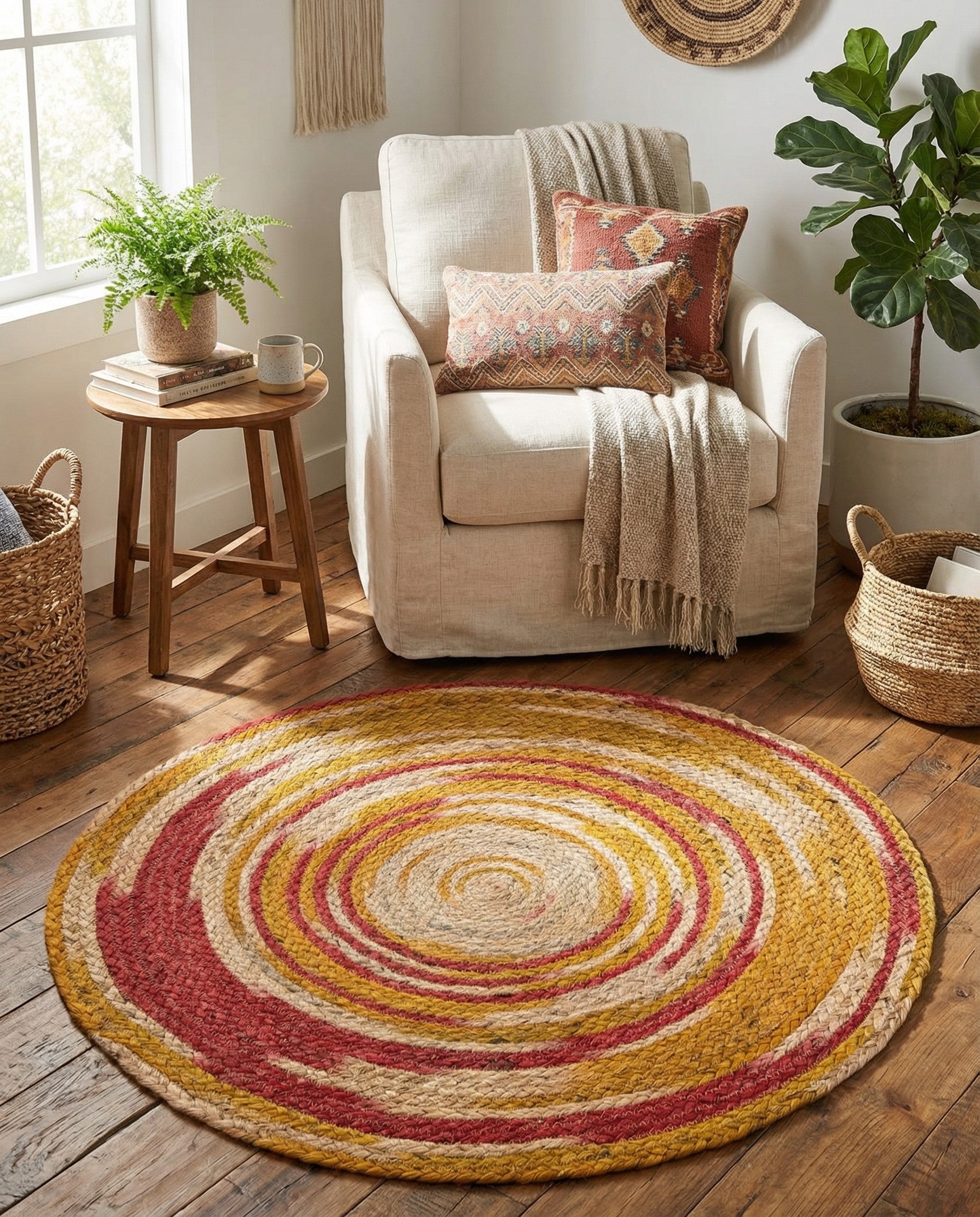  3' 1 x 3' 1  Hand Braided Jute Round Rug
