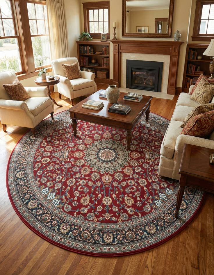 Detail image of 10' x 10' Easy-Clean Traditional Indoor / Outdoor Round Rug