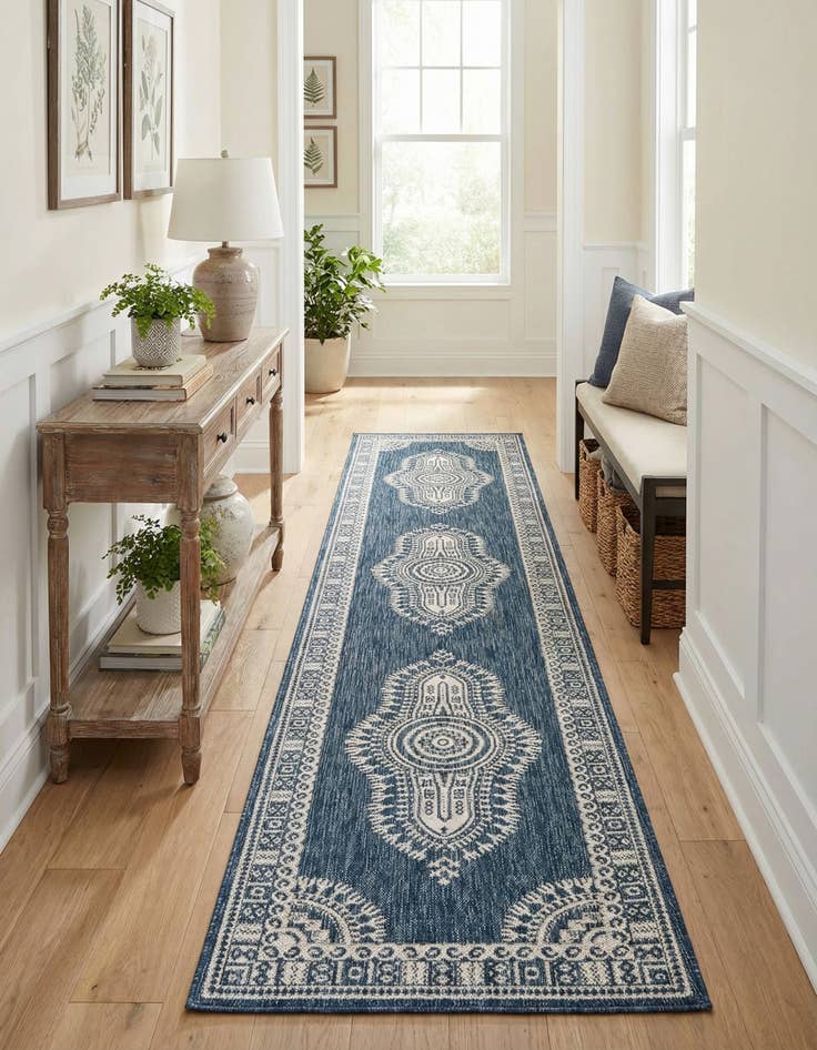 Detail image of 2' 7 x 12'  Washable Traditional Indoor / Outdoor Runner Rug