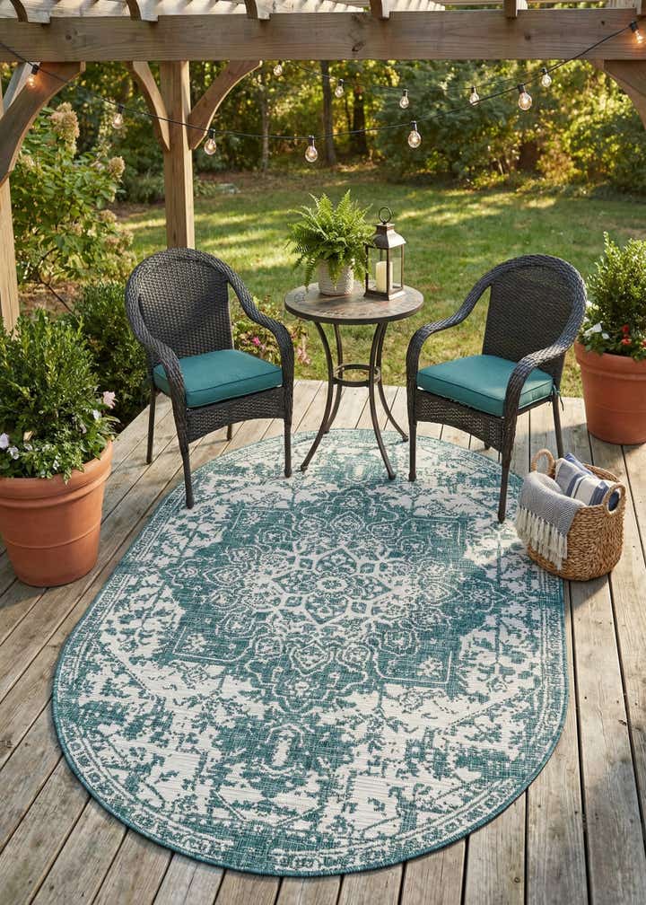 5' 3 x 8' Easy-Clean Jill Zarin Dubai Indoor / Outdoor Oval Rug