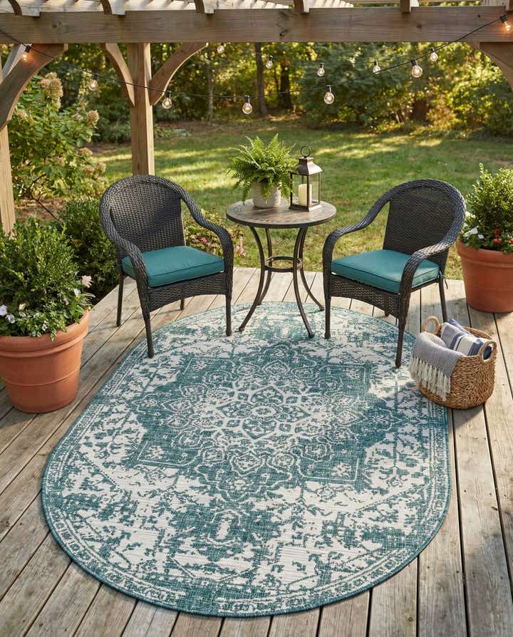 5' 3 x 8' Easy-Clean Jill Zarin Dubai Indoor / Outdoor Oval Rug
