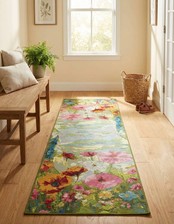 Detail image of 2' x 6' Easy-Clean Botanical Indoor / Outdoor Runner Rug