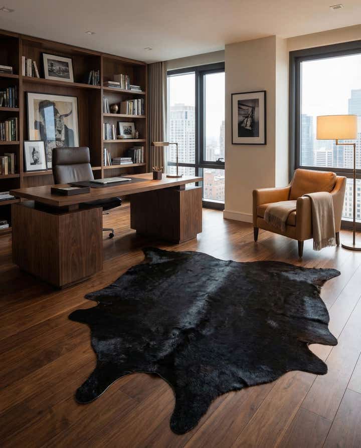 5' 7 x 6' 7 Cowhide Leather Freeform Rug
