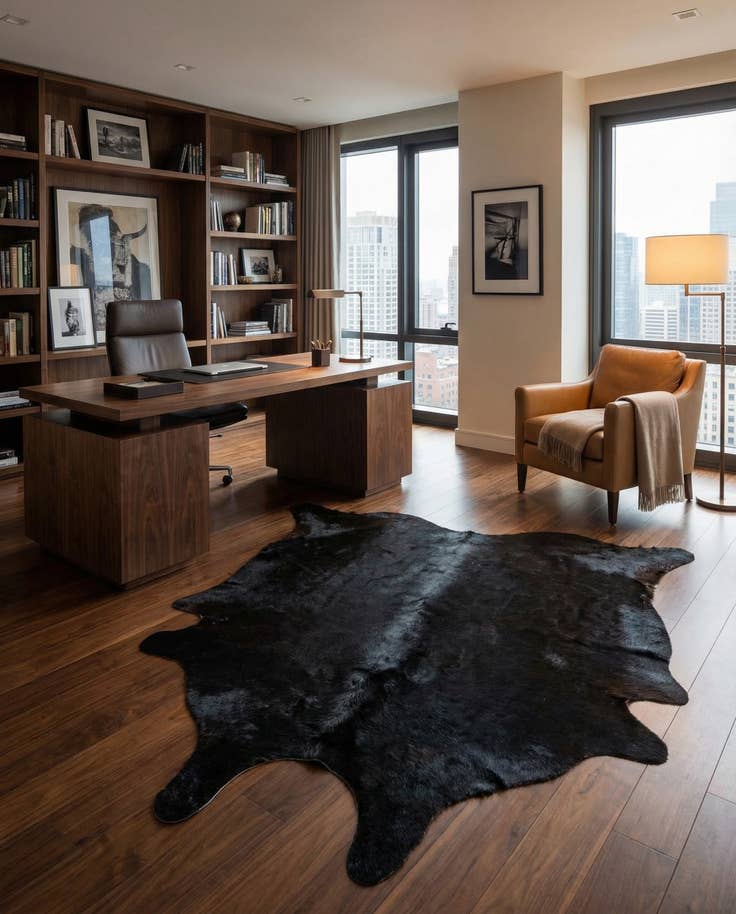 Detail image of 5' 7 x 6' 7 Cowhide Leather Freeform Rug