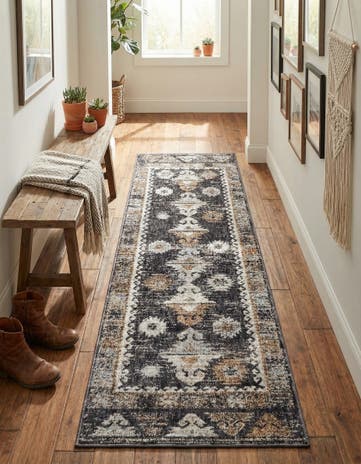 Charcoal Gray Eco Southwestern Runner Rug