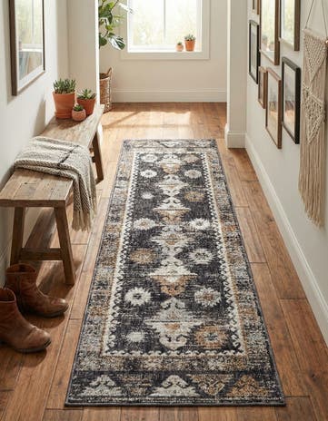 Charcoal Gray Eco Southwestern Runner Rug