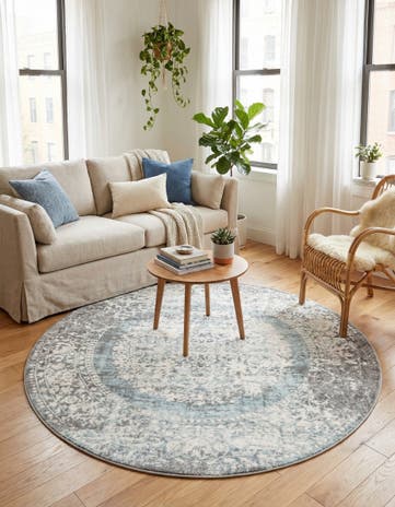 Light Blue Modern Classical Round Rug