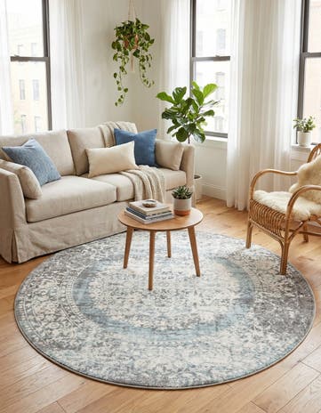 Light Blue Modern Classical Round Rug