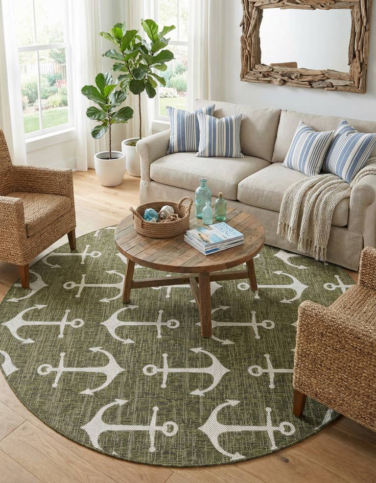 Detail image of 7' 10 x 7' 10  Washable Coastal Indoor / Outdoor Round Rug