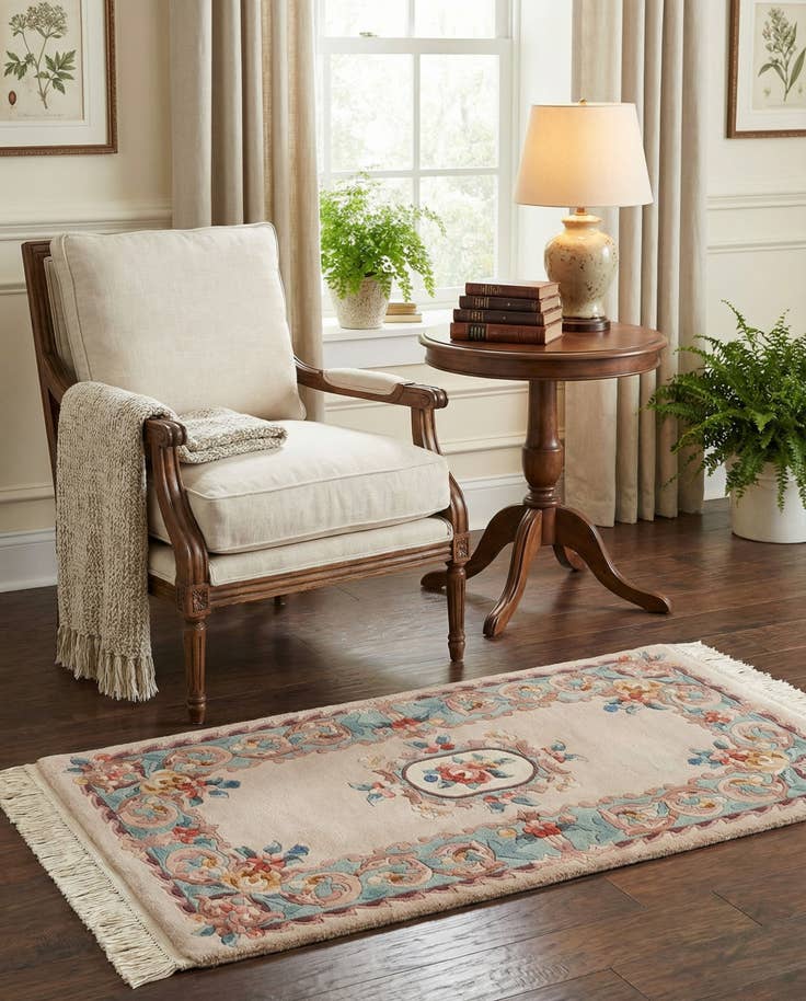Detail image of 2' 4 x 4' 3 Hand Knotted Carved Pekin Wool Rug