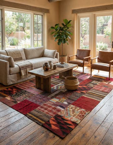 5' 6 x 8' Hand Woven Kilim Patchwork Wool Rug