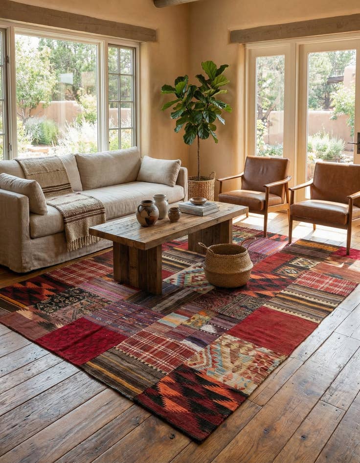 Detail image of 5' 6 x 8'  Hand Woven Kilim Patchwork Wool Rug