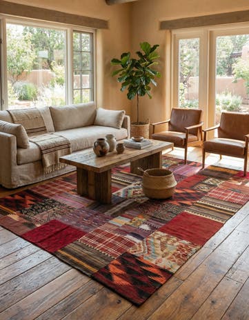 5' 6 x 8' Hand Woven Kilim Patchwork Wool Rug