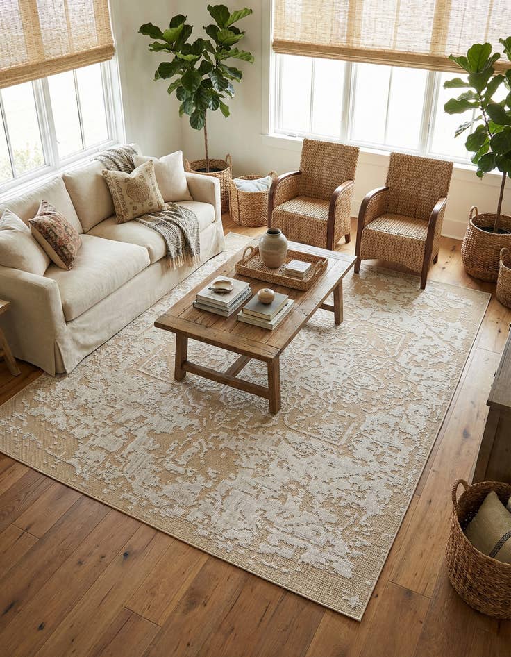 Detail image of 7' 10 x 10'  Washable Traditional Indoor / Outdoor Rug
