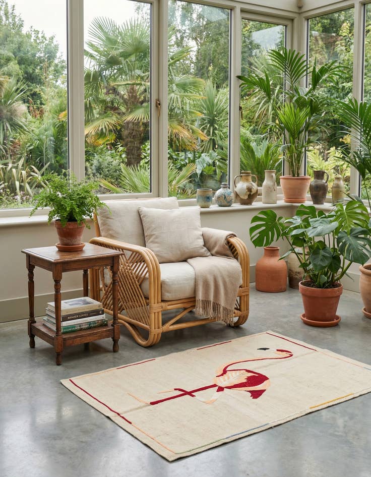 Detail image of 3' 2 x 4' 9  Hand Woven Kilim Suzani Wool Rug