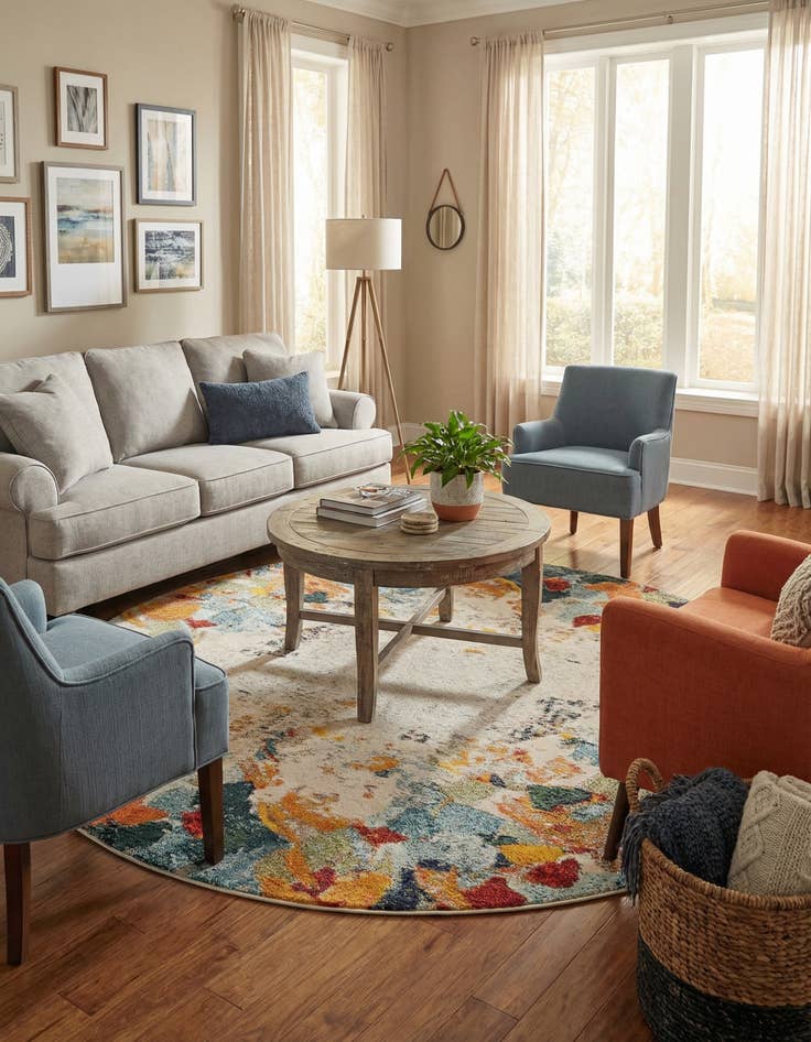 Detail image of 8' x 8'  Washable Spectrum Round Rug