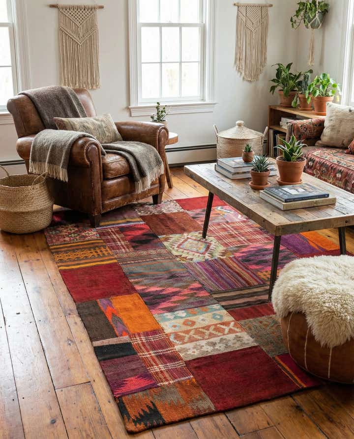 5' 1 x 6' 8 Hand Woven Kilim Patchwork Wool Rug