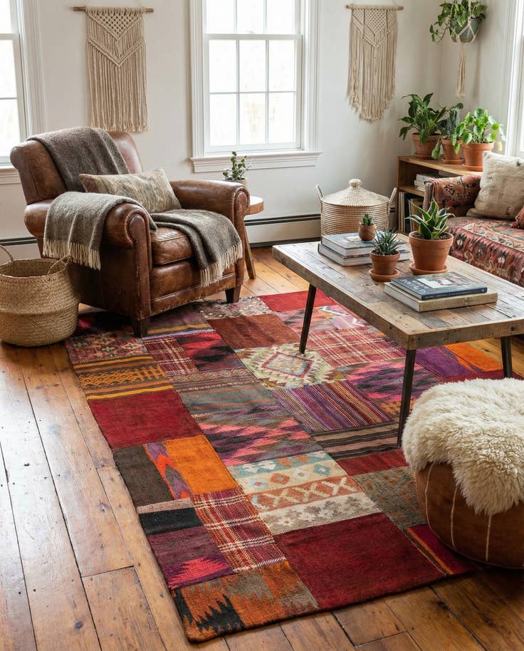 Detail image of 5' 1 x 6' 8 Hand Woven Kilim Patchwork Wool Rug
