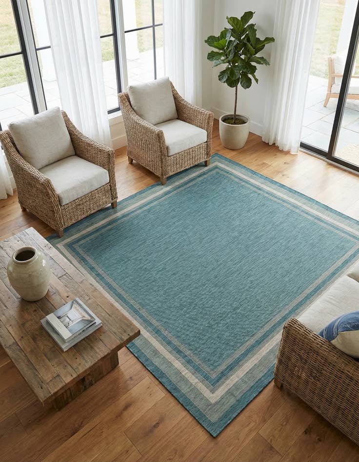Detail image of 13' x 13'  Washable Border Indoor / Outdoor Square Rug