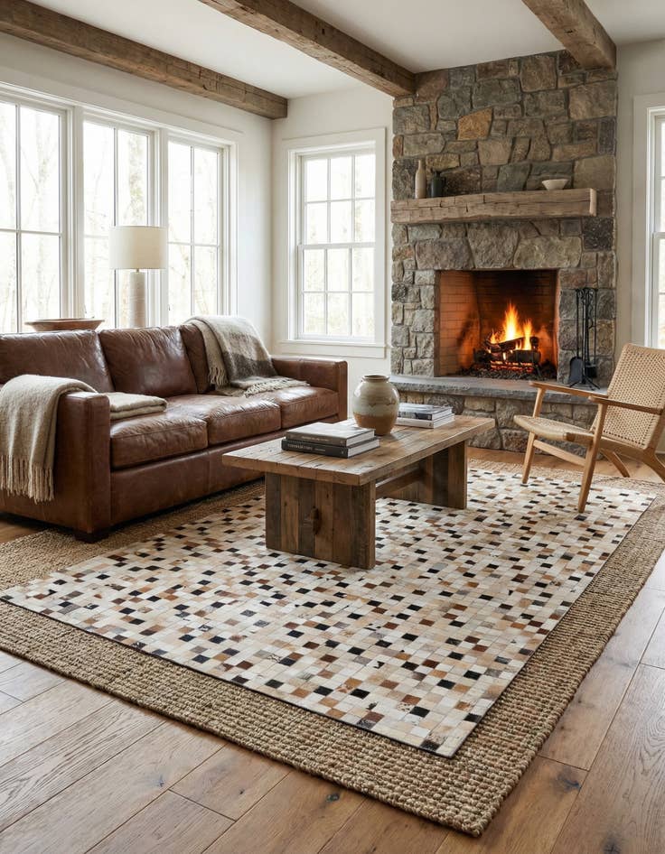 Detail image of 5' 2 x 8' Cowhide Stocks Rug