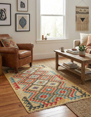 3' 5 x 6' 6 Hand Woven Kilim Maymana Wool Rug