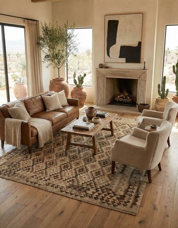 6' 11 x 9' 6 Hand Woven Kilim Maymana Wool Rug