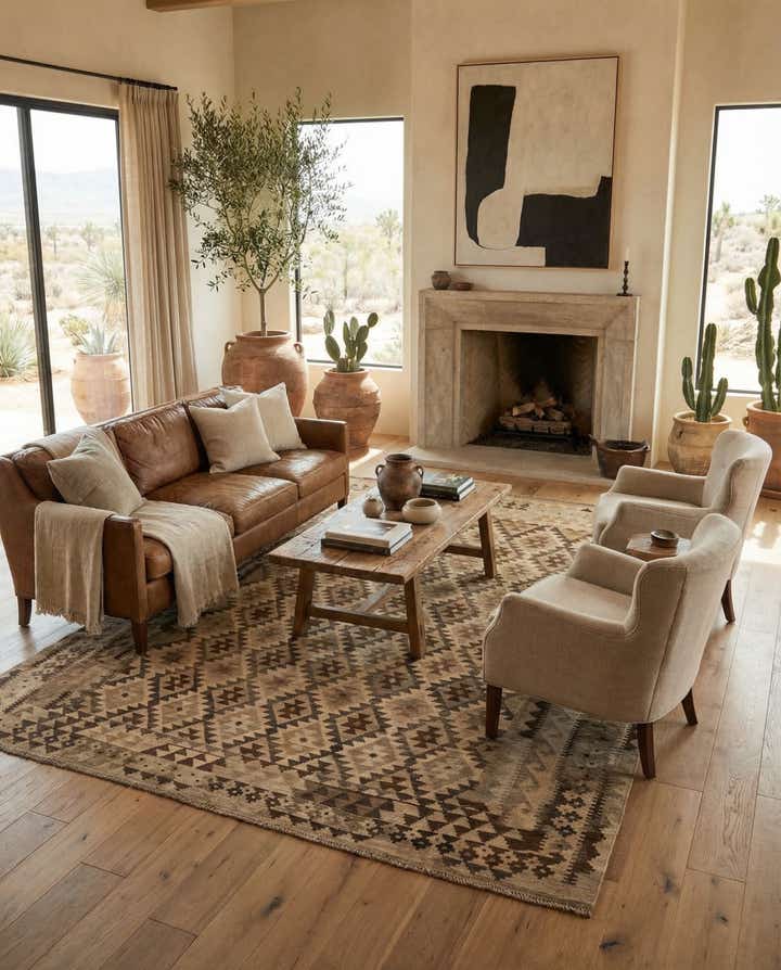 6' 11 x 9' 6 Hand Woven Kilim Maymana Wool Rug