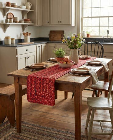  1' 2 x 6' 1  Hand Braided Chindi Table Runner Rug