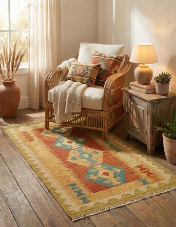 2' 5 x 4' 4 Hand Woven Kilim Waziri Wool Rug