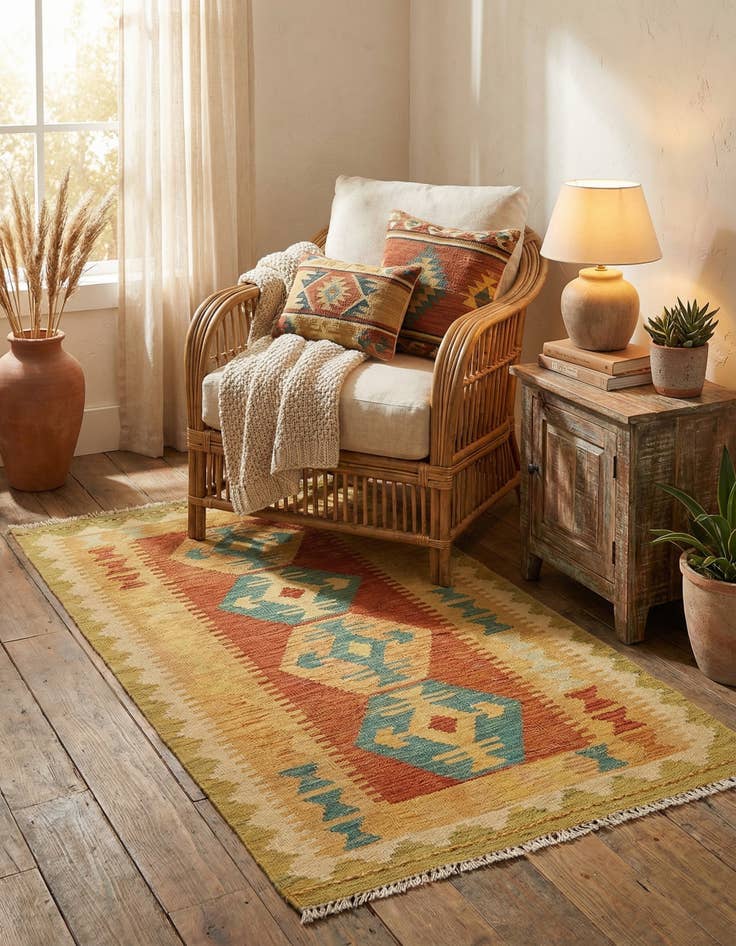 Detail image of 2' 5 x 4' 4  Hand Woven Kilim Waziri Wool Rug