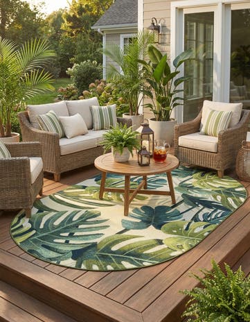 5' 3 x 8' Easy-Clean Botanical Indoor / Outdoor Oval Rug