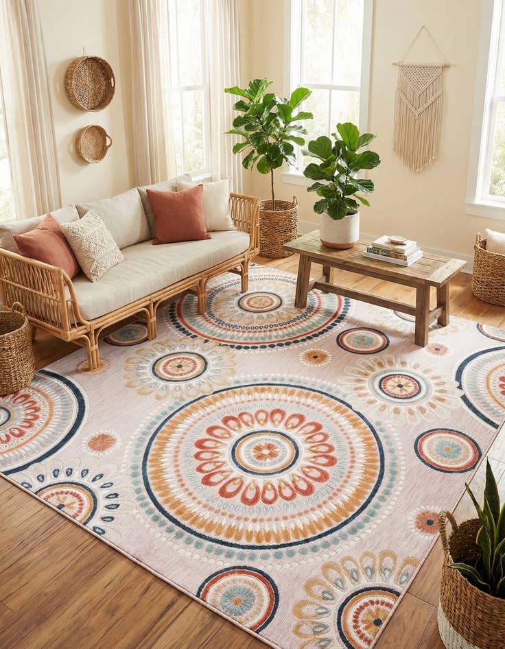 Detail image of 8' 2 x 8' 2  Washable Botanical Indoor / Outdoor Square Rug