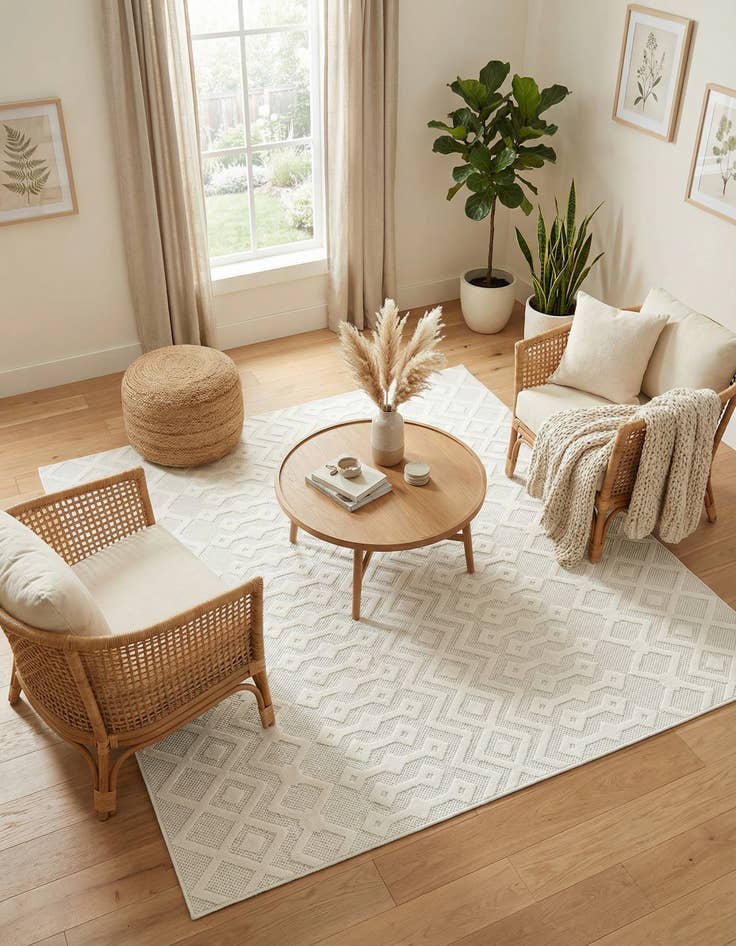 Detail image of 7' 10 x 7' 10  Washable Trellis Textured Indoor / Outdoor Square Rug