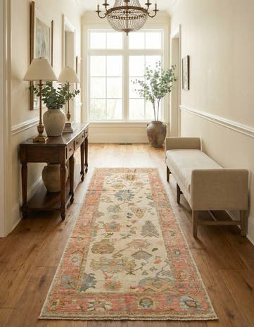 4' 2 x 9' 11 Hand Knotted Oushak Wool Runner Rug
