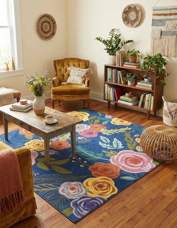 Blue Blossom Square Rug